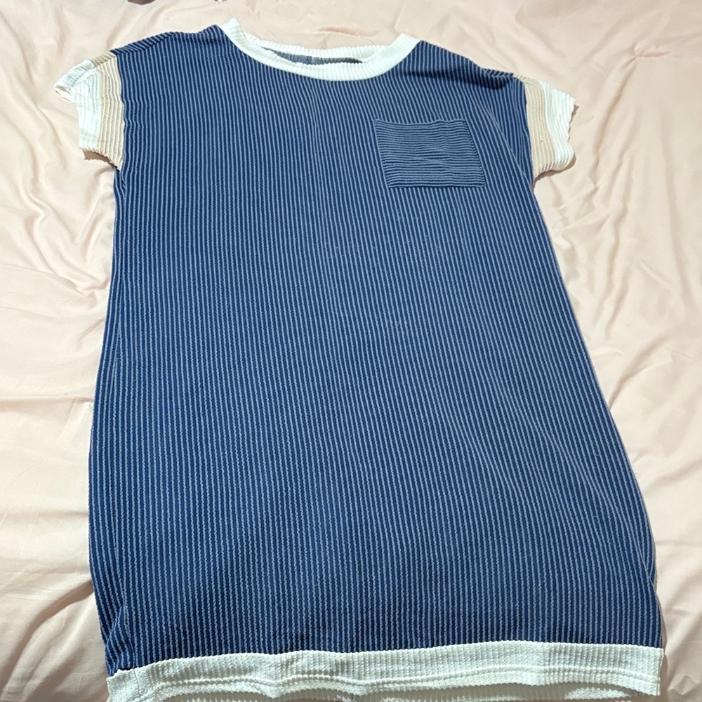 Striped Blue & White Knit Tee Dress